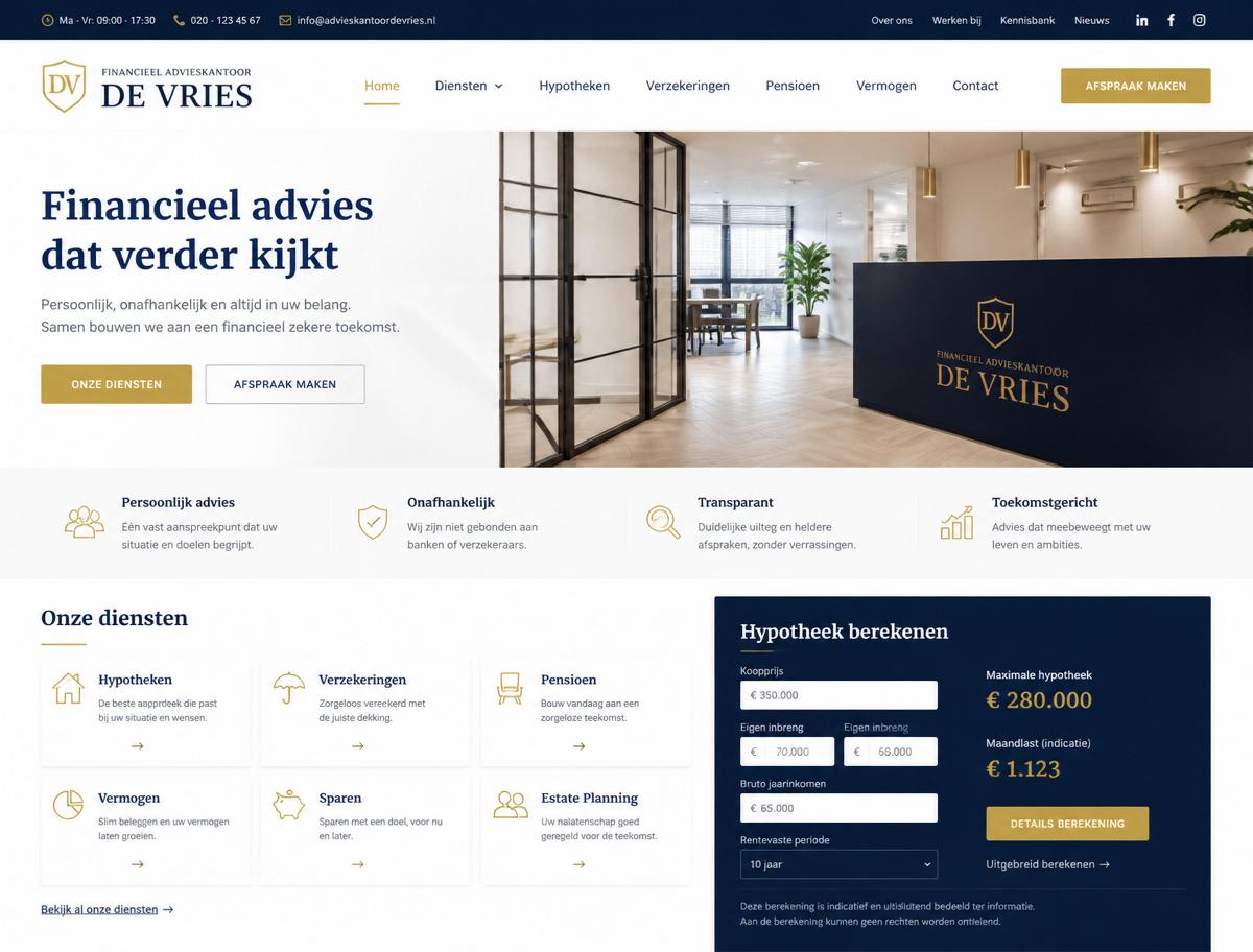 Screenshot van Financieel Advieskantoor De Vries